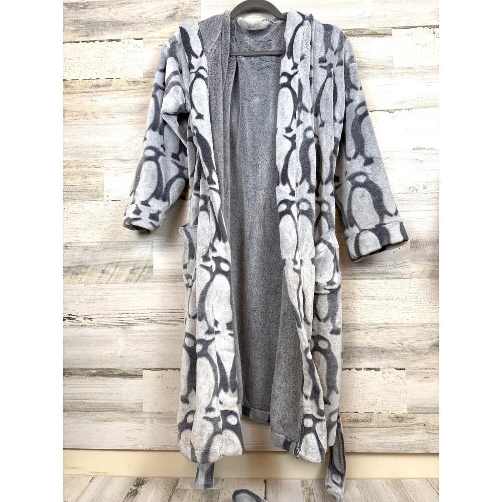 Vera Bradley Womens S/M Gray Cozy Robe Playful Penguins 26246-I71 Sleepwear